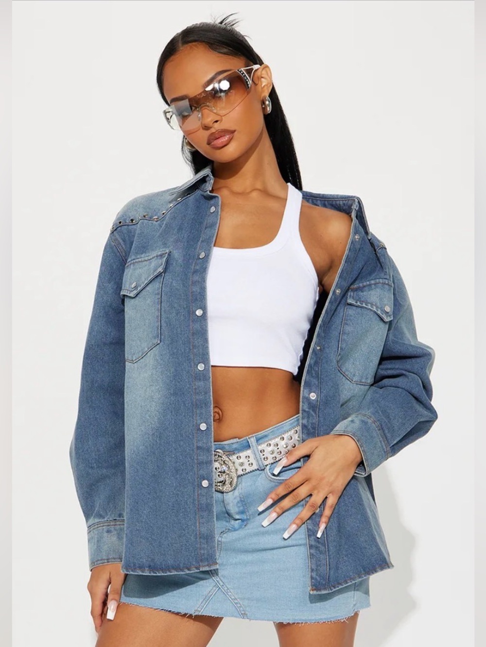 NWT Fashion Nova Oversized Denim Shirt Jacket Drea